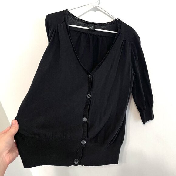 LANE BRYANT Plus Size Black V-Neck 3/4 Sleeve 100% Cotton Cardigan Sweater 18 20 - Picture 8 of 13